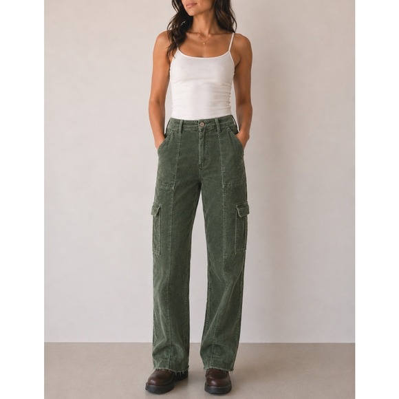 Altar'd State Pants - Altar'd State Green Corduroy Cargo Pants Raw Hem Womens Size 29 Gorpcore y2K 90s